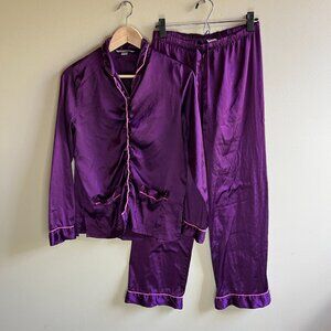 Victoria's Secret VS Purple Satin Polyester Long Sleeve Pajamas Pants Set XS
